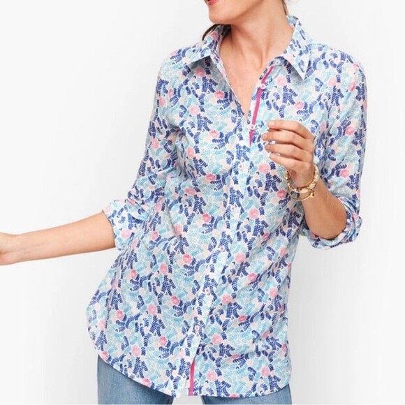 Talbots Tops - Talbots CLASSIC COTTON SHIRT FLORAL FERNS Button-Up top women’s XL petite